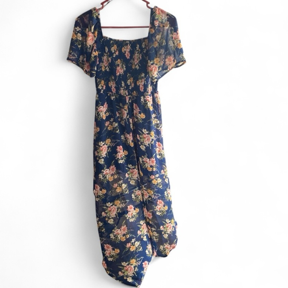 As U Wish Navy Floral Smocked Dress